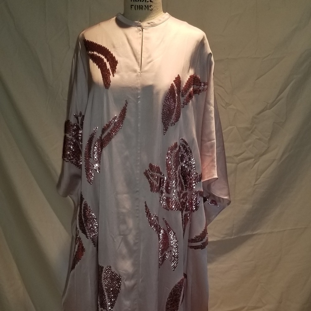 Pink Sequin satin dress with embroidery